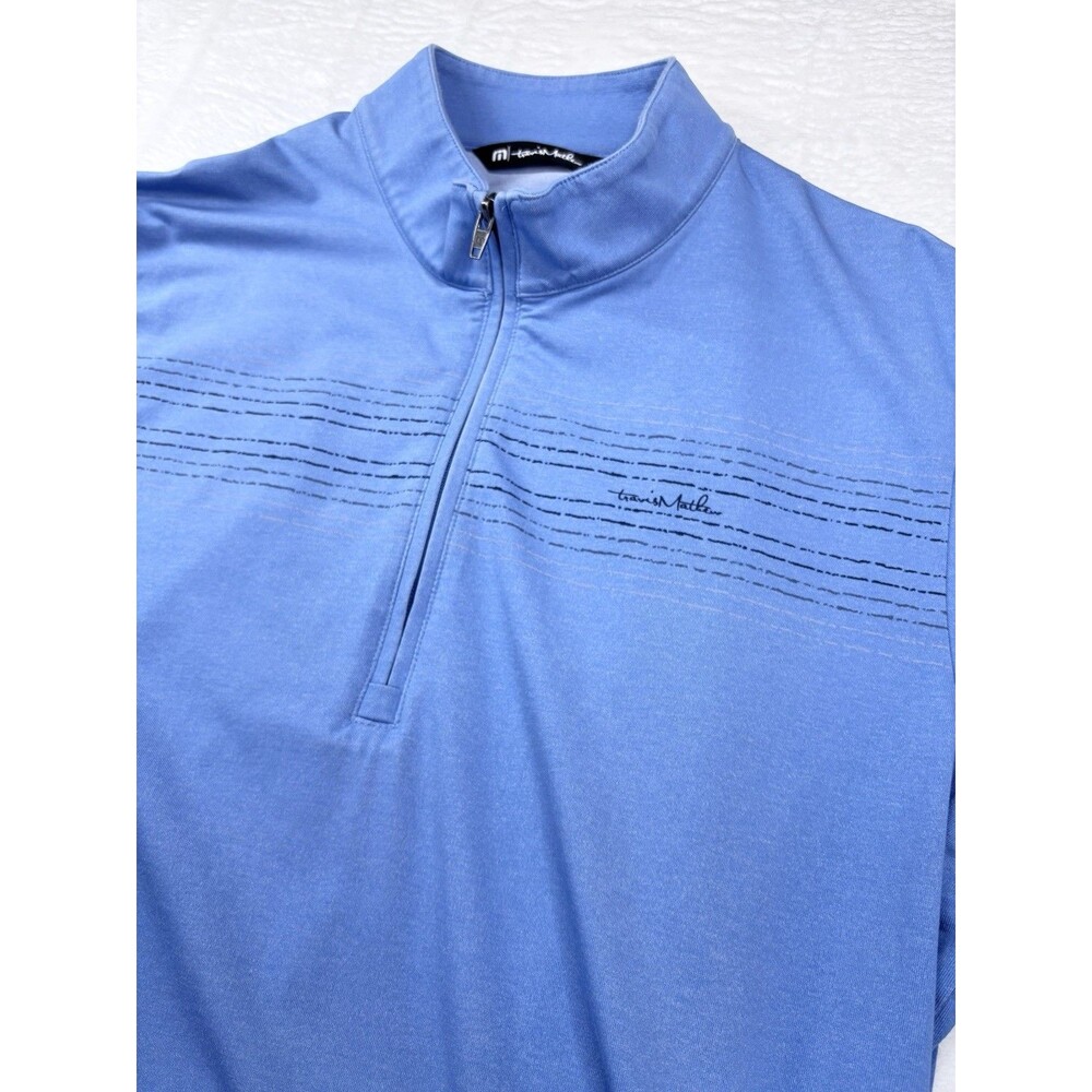 Travis Mathew Blue Long Sleeve 1/4 Zip Shirt Mens Large Casual Golf Stretch